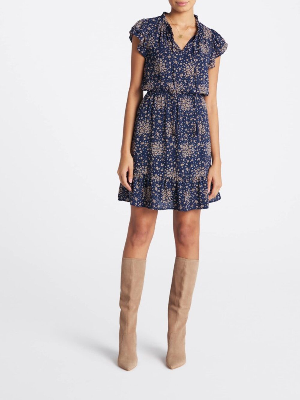 Floral Flutter Sleeve Aline Dress - Small Petite